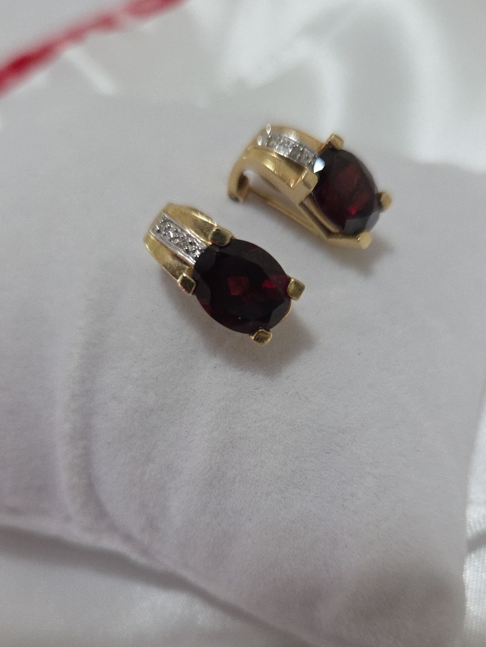 14K Solid Gold  Garnet Stone Huggie Earrings with Sparkling Accents